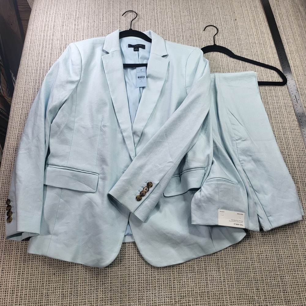 Ann Taylor Pant Suit Women 12P/10P Blue Ankle High Rise Slim Professional Set